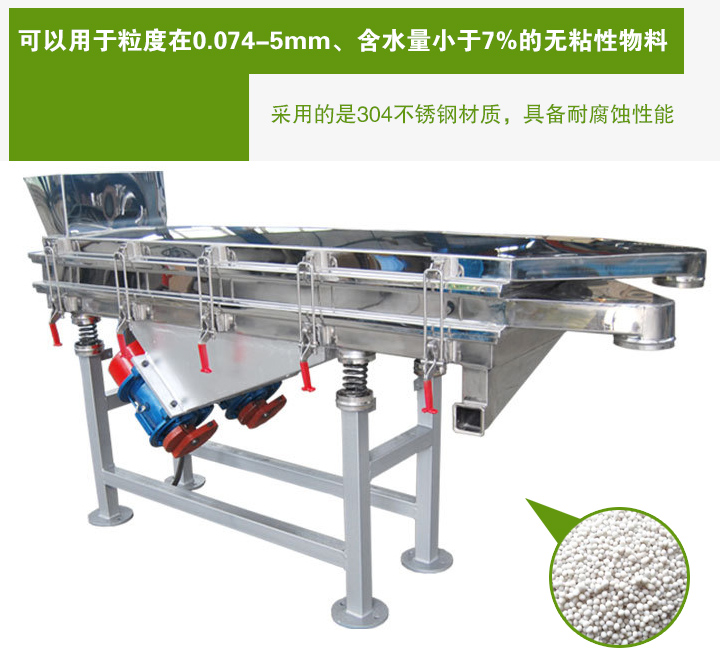 復合肥振動篩采用的是304不銹鋼材質，具備耐腐蝕性能